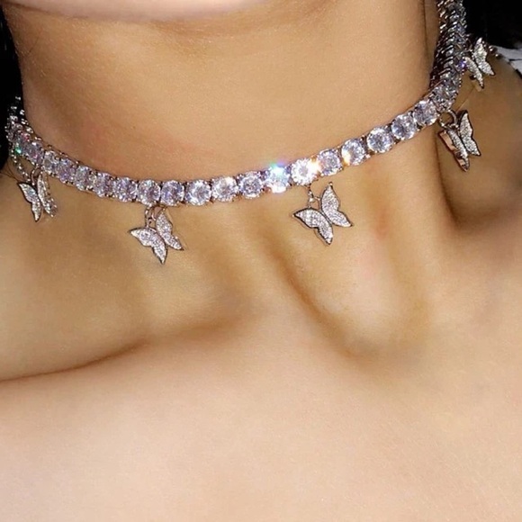 Silver tennis Butterfly Charm Necklace